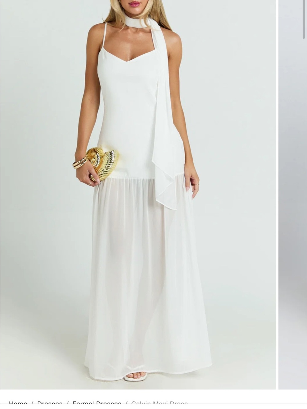 Showpo White Chiffon Maxi Dress with Scarf Detail